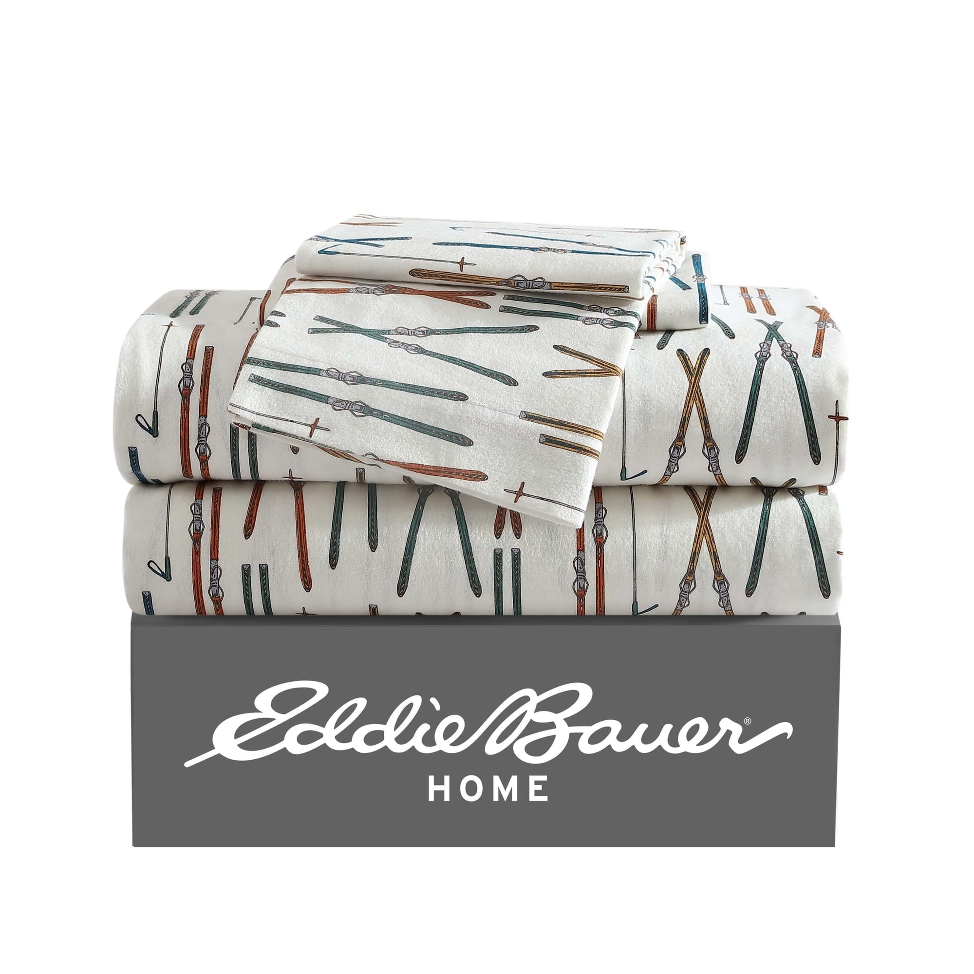 Sábanas De Franela Eddie Bauer, Tamaño Completo, Línea De Esquí, Algodón Blanco