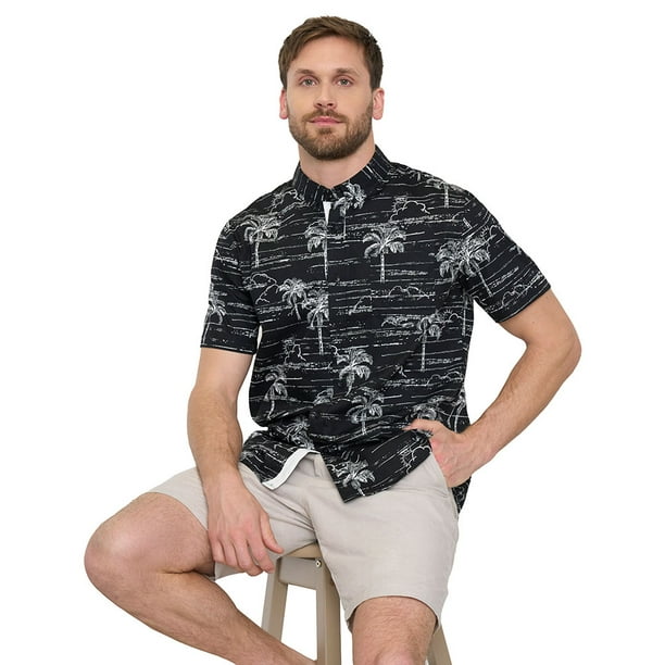 Camisa Hombre Mid Print Manga Corta Negro Corona