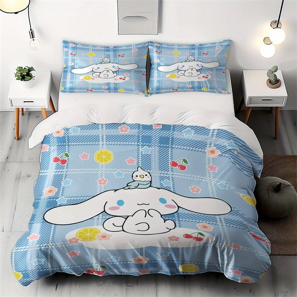 v1072 Bed Sheets Duvet Cover Cinnamoroll, Soft and Comfortable Polyester Bedding Set for All Seasons, Twill Weave, Single Double 3-Piece Bedding Set (1 Duvet Cover + 2 Pillow Shams) Bed Sheets ju1072