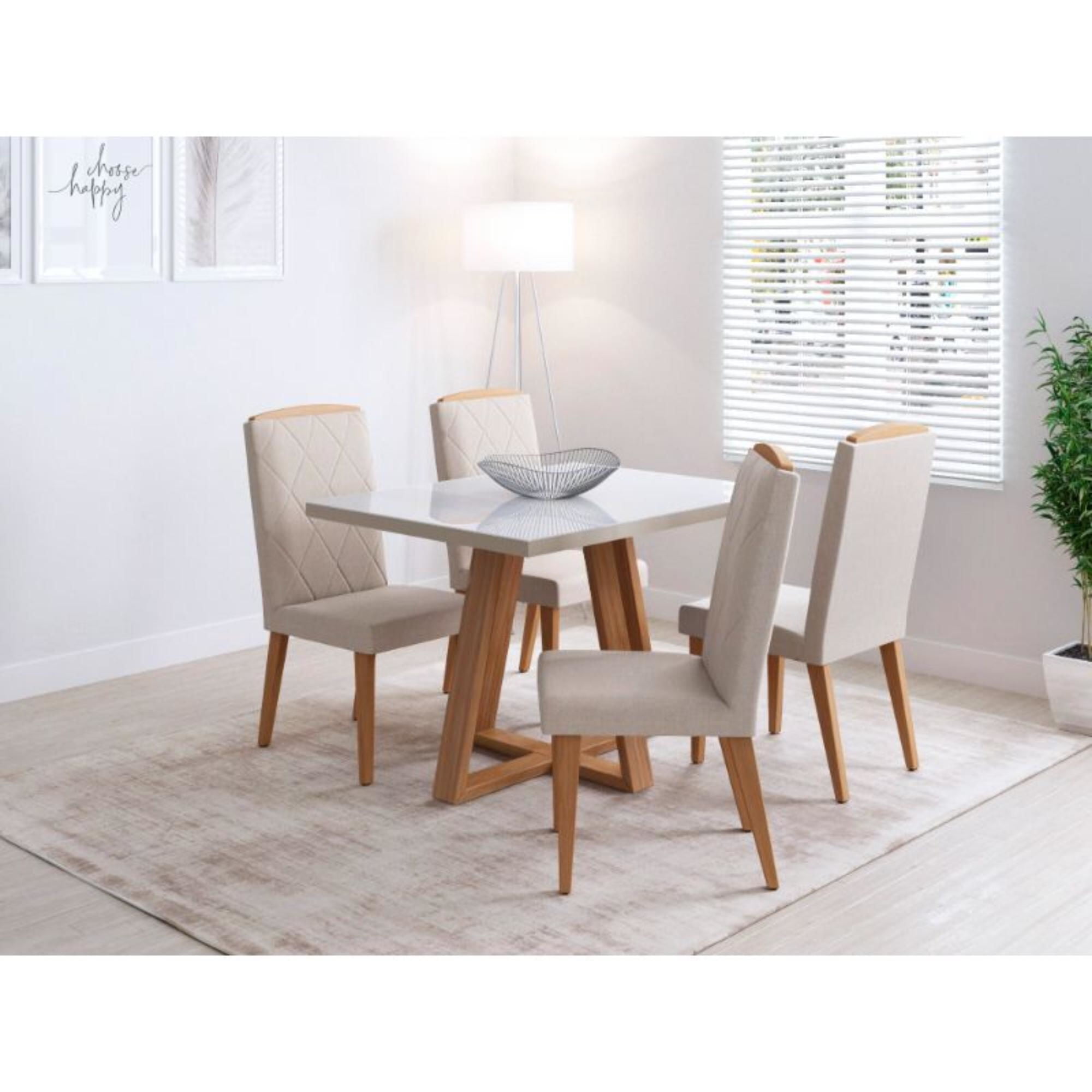 Decocasa - Comedor Mara 1.2 Ow 4 Sillas Daisy Blanco - Natural