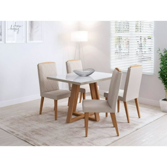 Comedor Mara 1.2 Ow 4 Sillas Daisy Blanco - Natural