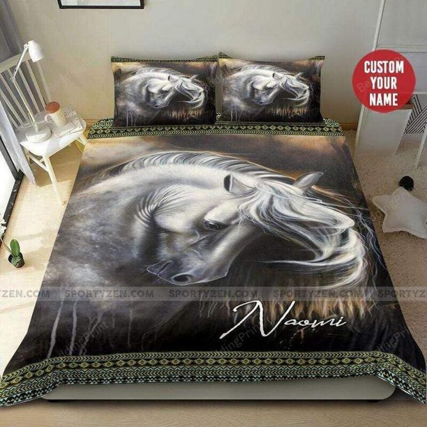 White Horse Custom Name Quilt Duvet Cover Set Comforter Cover Home Textiles3-Piece Bedding Set