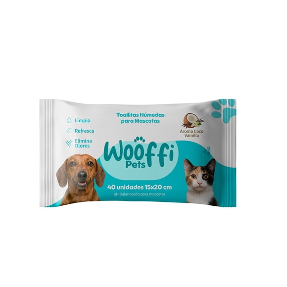 Higiene Toallitas húmedas wooffi pets coco vainilla, 40 Un