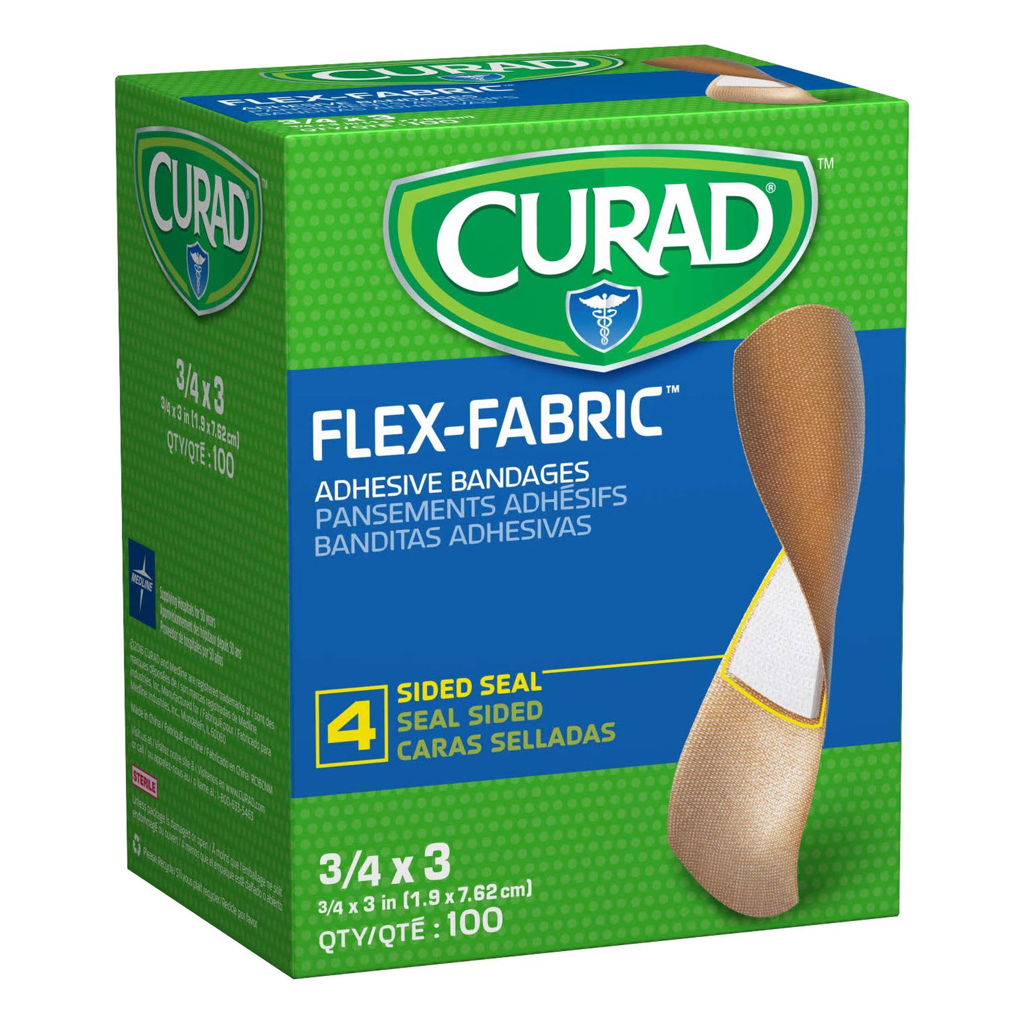 Curad Apósitos Adhesivos De Tela Flexible 1.9 X 7.6 Cm, 100 Piezas