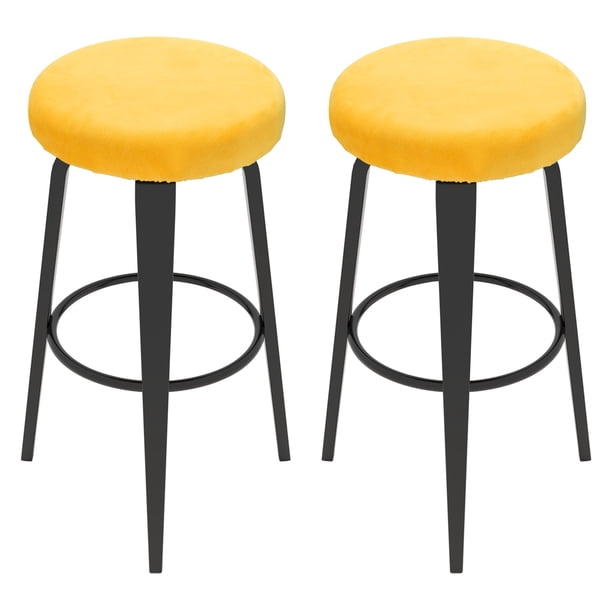 Uxcell 2 Piezas Fundas de Terciopelo para Taburetes de Bar, Funda Elástica para Asiento de Silla de Taburete Redondo de 14-18 Pulgadas, Fundas Lavables para Taburetes Redondos, Amarillo