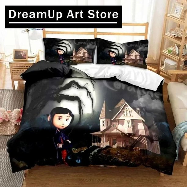 x1790 Bed Sheets Fashion Cartoon C-coraline Bedding Set Boys Girls Twin Full Size Duvet Cover Pillowcase Bed Adult Bedroom 3-Piece Bedding Set (1 Duvet Cover + 2 Pillow Shams) nj1790