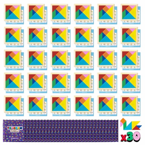 Puzzle Tangram De Madera, Paquete De 30 Obsequios Para Fiestas Infantiles | Bonnyco