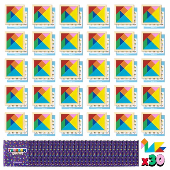 Puzzle Tangram de madera, paquete de 30 obsequios para fiestas infantiles | BONNYCO
