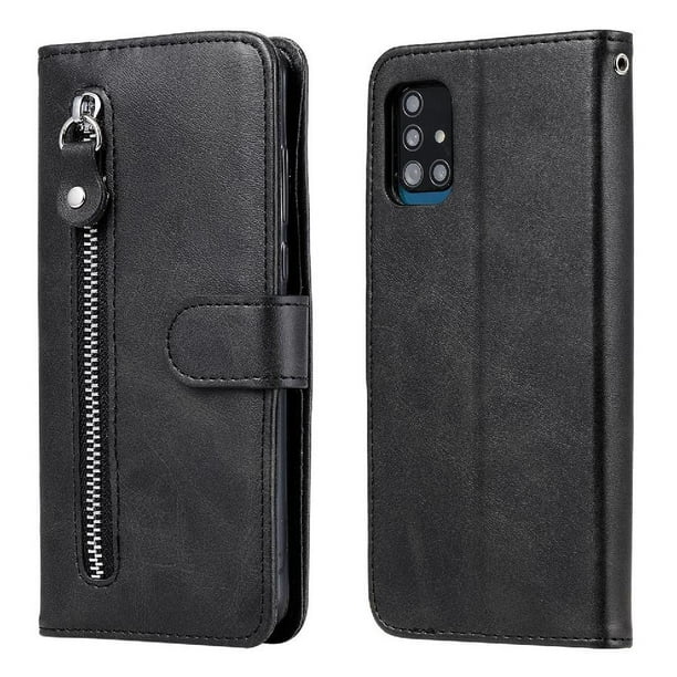 Funda con Cremallera para Samsung Galaxy A51 4G, Carcasa Cartera de Cuero PU con Soporte y Tarjetero
