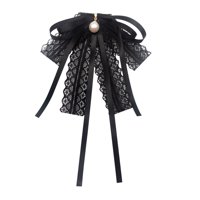 Ioensy - Encaje Cinta Pajarita Collar Perla Colgante Broche Pin Uniforme