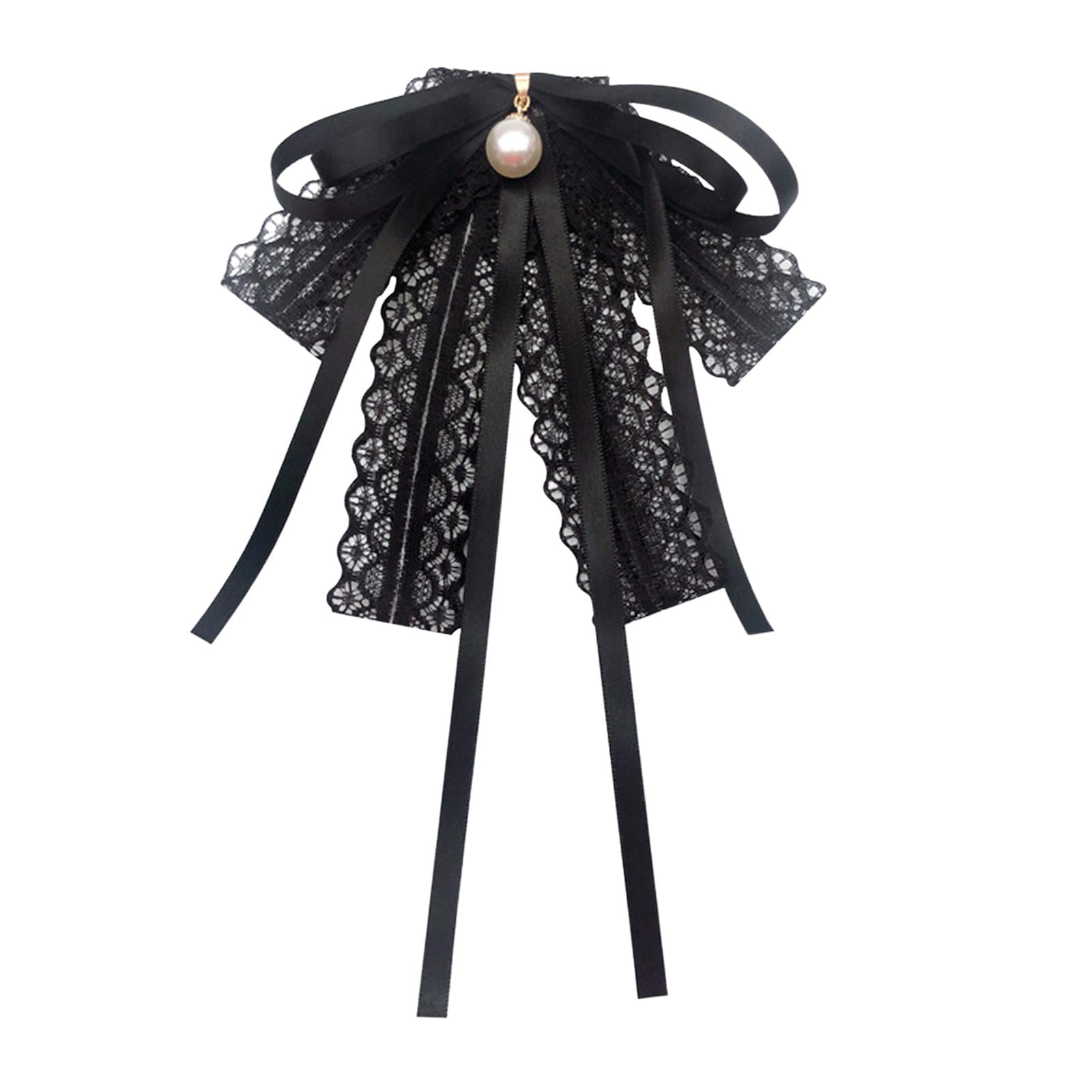 Ioensy - Encaje Cinta Pajarita Collar Perla Colgante Broche Pin Uniforme