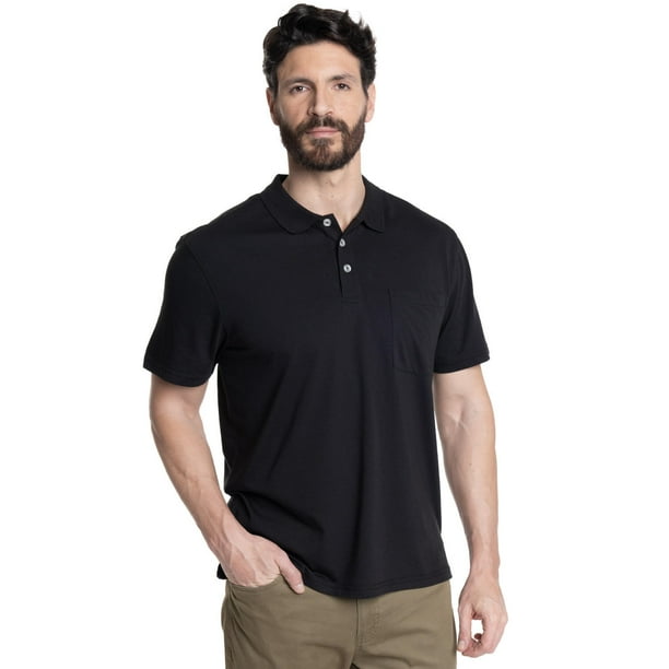Polera Hombre Lisa Cuello Camisero Bolsillo Pecho