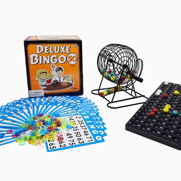 Set de juego de bingo Regal Bingo Deluxe con jaula para 6 ruedas y 75 bolas