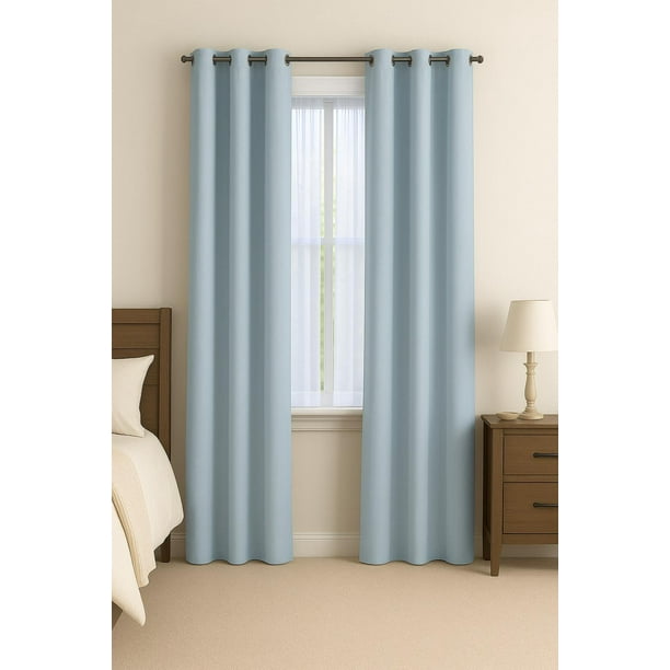 Pack 2 Cortina Engomada Termica Tela Delgada 100% Blackout 140X225 azul cielo 140X225