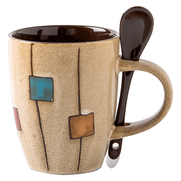 Juego de tazas de café de 350 ml con cucharas en el asa, aptas para microondas y lavavajillas.