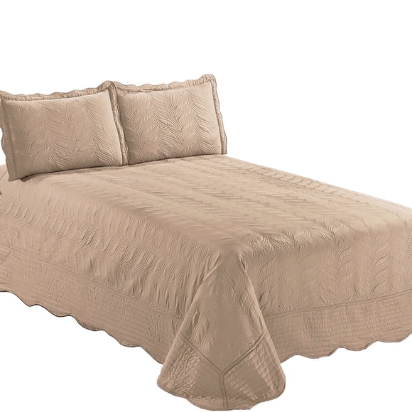 Quilt Bordado Café Claro Versailles Liso 1,5 Plazas