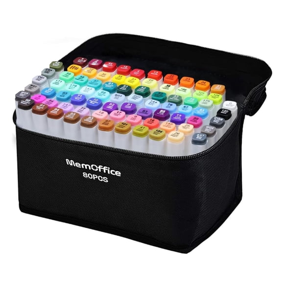 Marcadores de alcohol MemOffice de 80 colores vibrantes con doble punta para arte