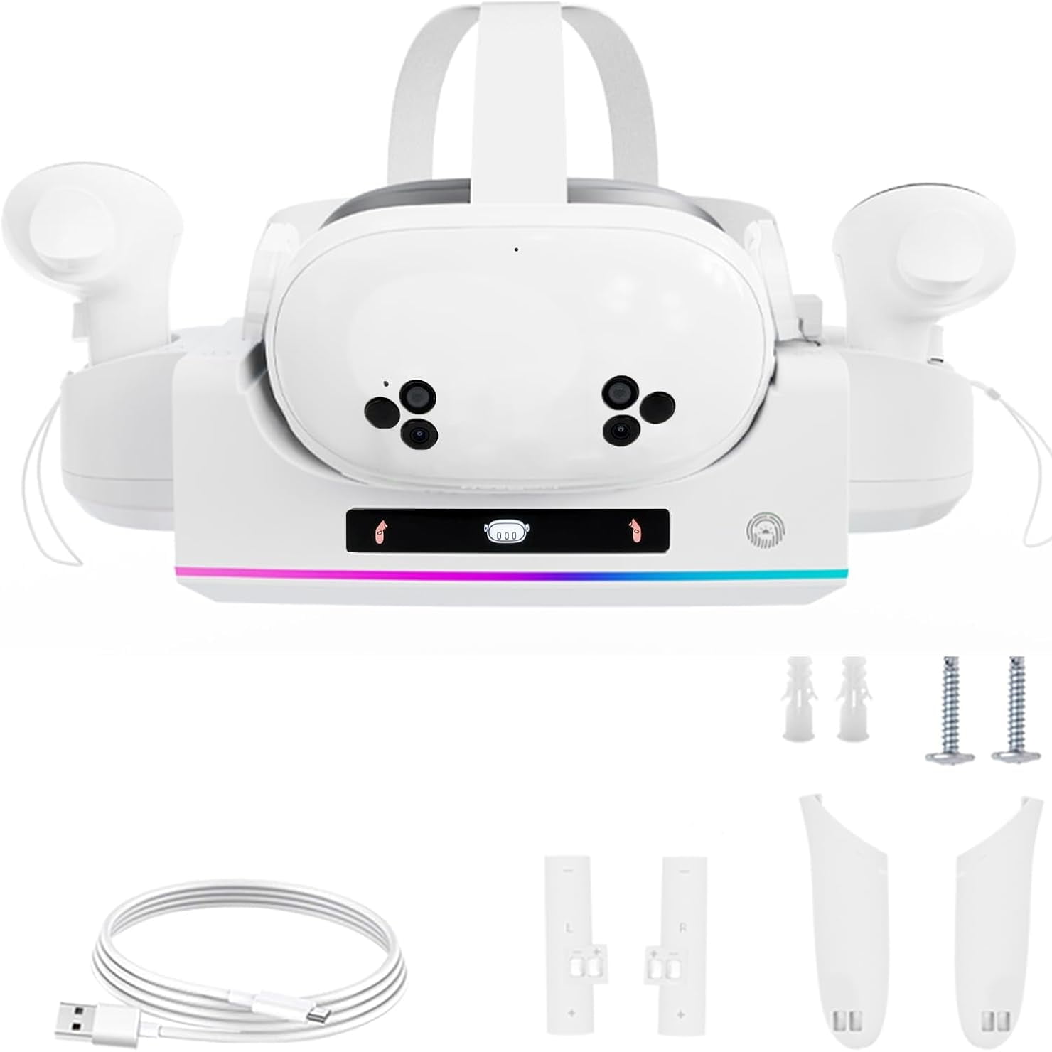 Genérico - Estación De Carga De Rv Compatible Con Meta Quest 3s - Base Rápida Con Indicador Led Y Soporte De Pared, Apta Para Casco Y Controlador Táctil-blanco