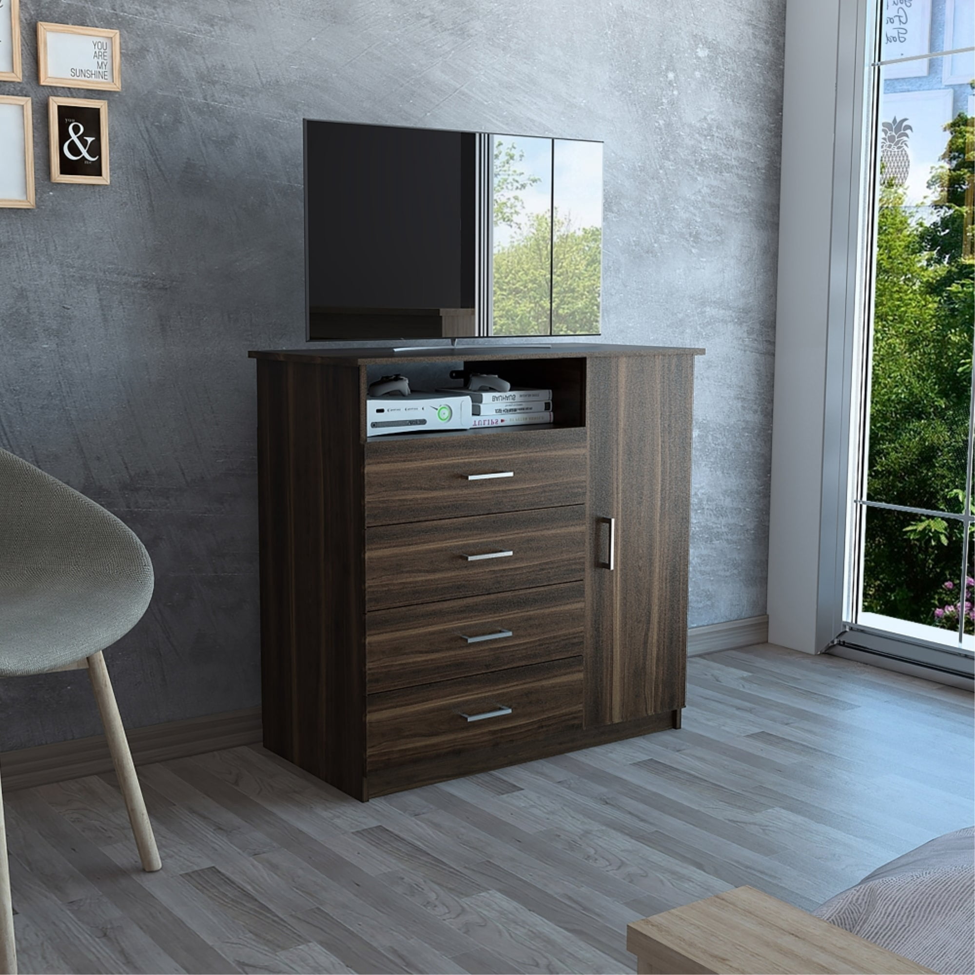Tuhome - Cómoda Z-91 Tv 40" 4 Cajones 1 Puerta Café Oscuro
