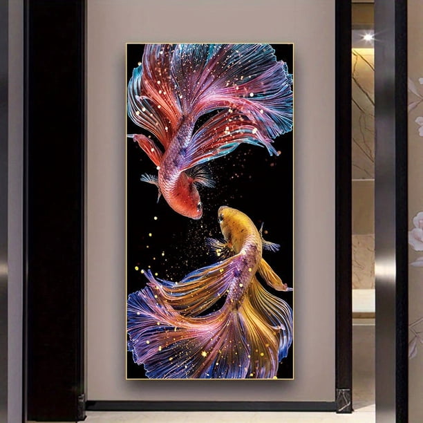 1pc Frameless Abstract Koi Canvas Painting Wall Art Fish Posters And Prints Carp Pictures For Living Room Decor Cuadros, No Frame
