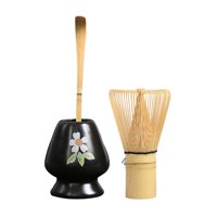Bothyi - 3X Juego De Matcha Tradicional Con Cuchara De Té Para Preparación De Matcha Japonés Flor Negra