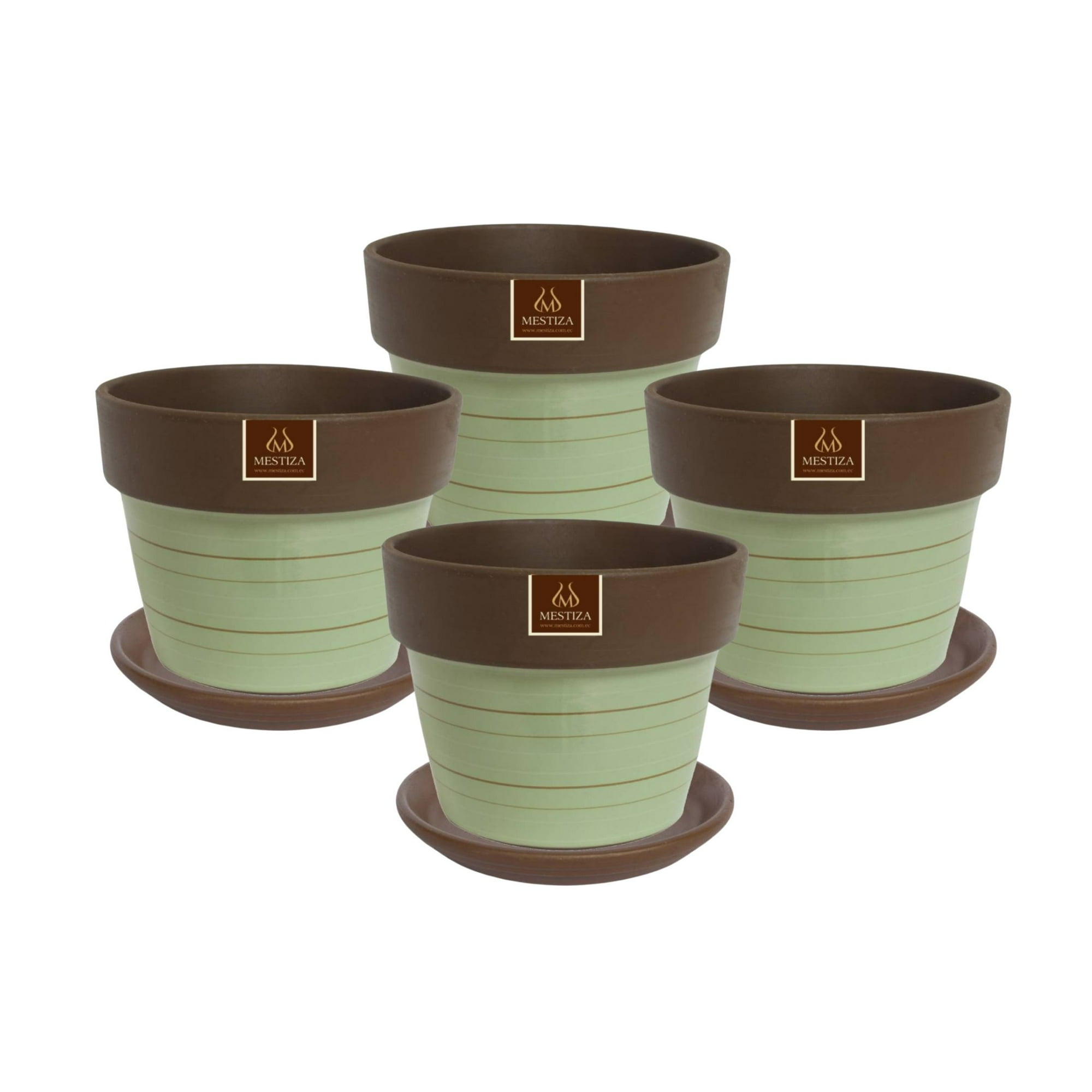 Pottery - Set De 4 Maceta Greta 16cm Menta Y Sus Platos