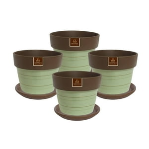 Pottery - Set De 4 Maceta Greta 16Cm Menta Y Sus Platos