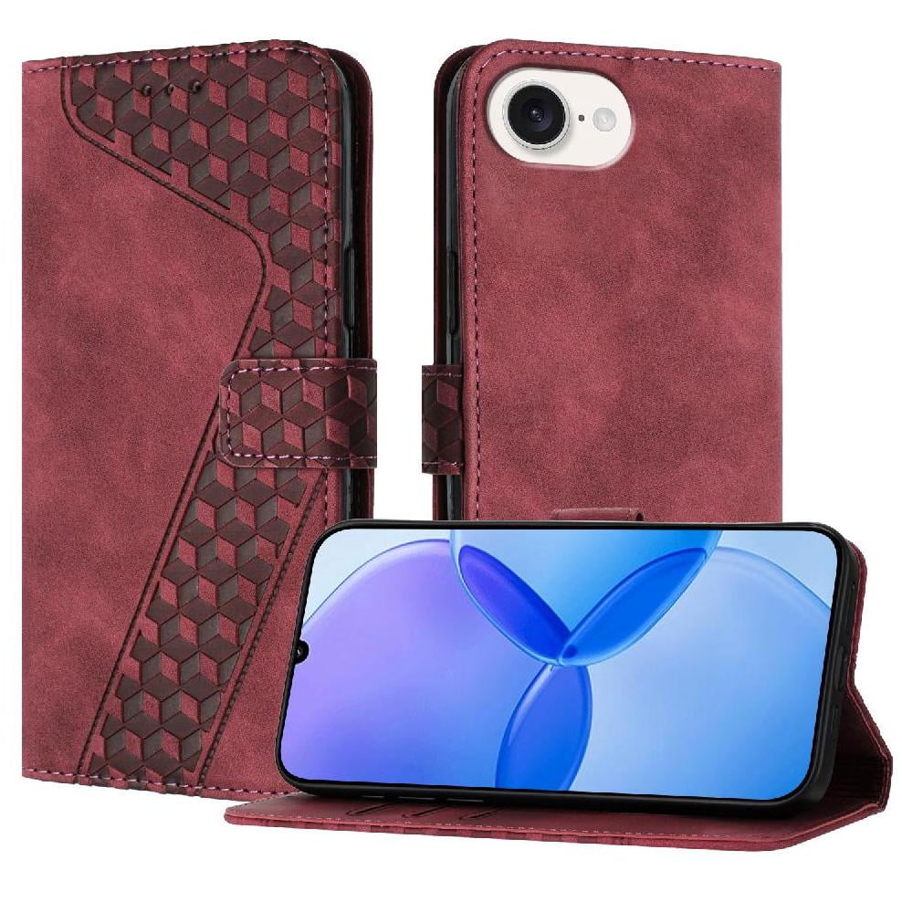 Foxdock - Funda Tipo Cartera Para Iphone 16e Con Tarjetero, Bolsillo Para Billetes, Soporte, Cierre Magnético Y Correa Para La Muñeca, Funda Tipo Folio Con Textura Geométrica Marrón
