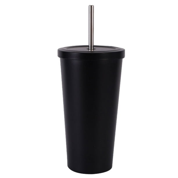 Taza de café para llevar, taza de acero inoxidable con aislamiento al vacío y pajita, portátil