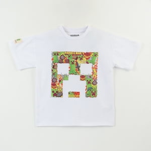 Polera Manga Corta Niño Creeper Blanco Minecraft