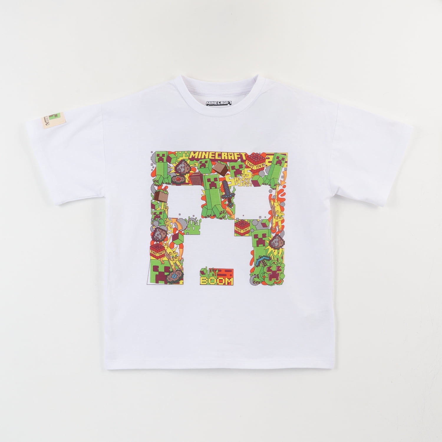 Polera Manga Corta Niño Creeper Blanco Minecraft