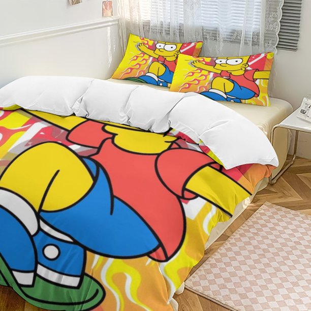 x507 The Simpsons 3-Piece Bedding Set Warm And Comfortable Soft Duvet Cover Bed Set with 1 Duvet Cover And 2 Pillowcases for Bedroom b507
