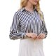 thumbnail image 4 of Camisa de Satén a Rayas para Mujer INSPIRE CHIC, Botones, Manga Larga, Blusa de Oficina XL Azul Marino, 4 of 5
