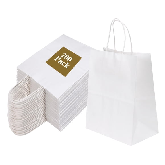 Bolsas de papel Joybe Kraft blancas medianas con asas, 200 unidades