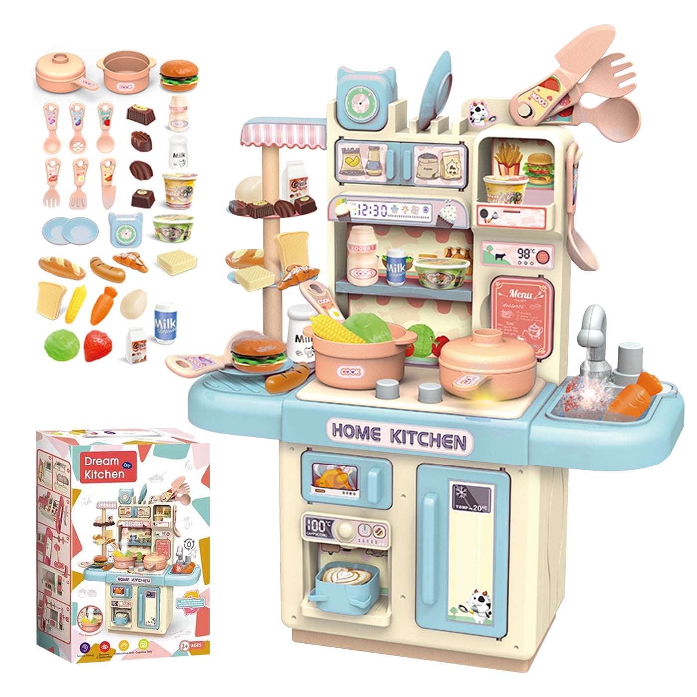 Anikids - Cocina De Juguete Kitchen 32pcs Juego De Niñas Niños Celeste