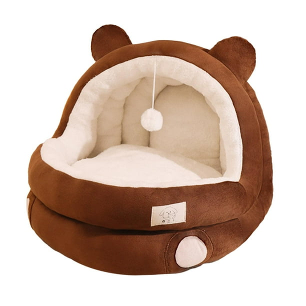 Cama para gatos, cueva, nido de Gato semicerrado, escondite para gatitos, acogedor, accesorios suaves para mascotas, perrera con fondo antideslizante, , marrón M