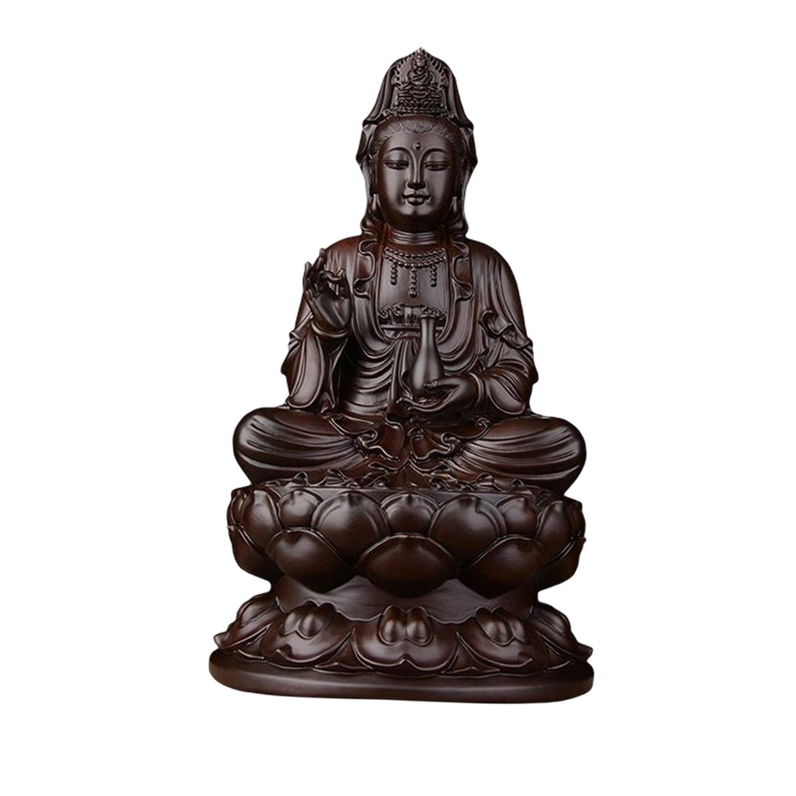Magideal - Estatua De Madera Yin, Escultura De Buda De Adoración, Estatua De Buda, Figurita De Feng Shui Para Armario, Casa De Té, Estante De Decoración Negro