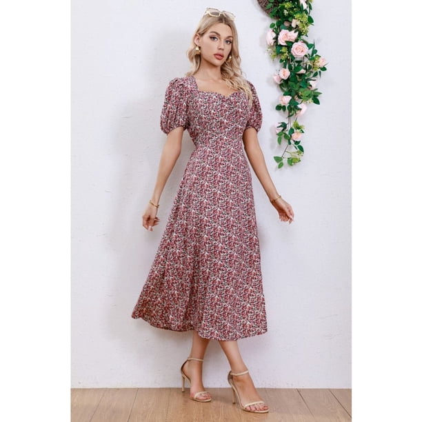 Vestido Verano Largo Mujer Floral Manga Corta 272
