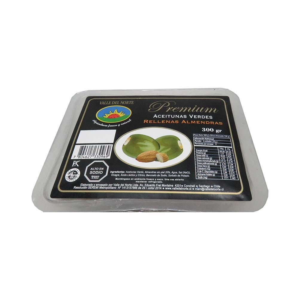 Aceitunas Premium Verdes Rellena Con Almendras 300 g Valle del Norte