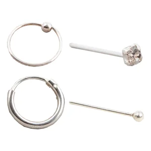 Genérico - Set De Aros Y Piercing De Nariz Plata 925 Promo 2 - Plata