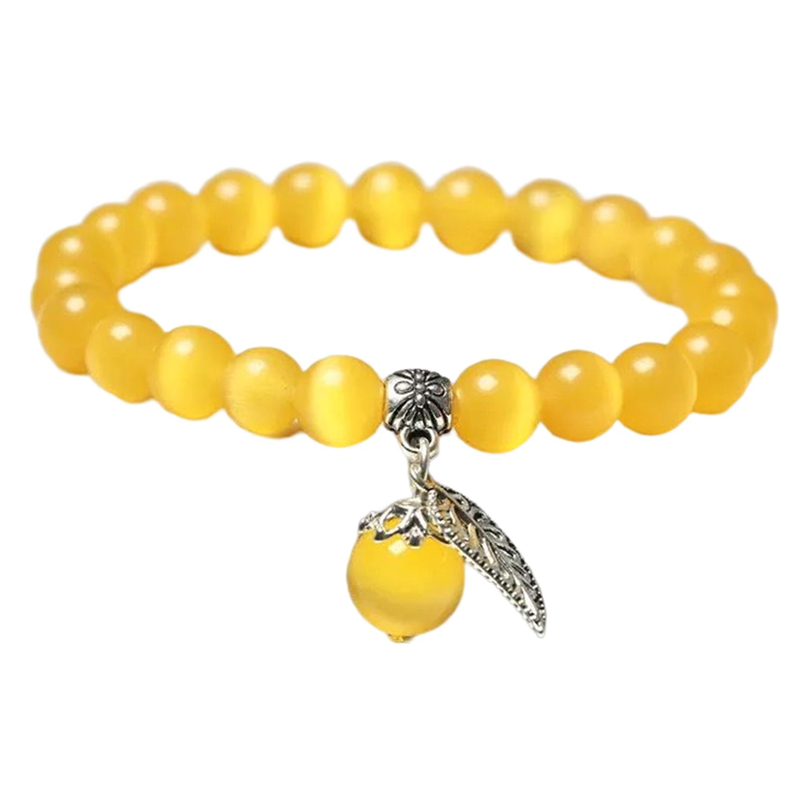 Magideal - De Piedra De Gato Natural, Elástica Con Cuentas De Piedras Preciosas De Cristal, Pulseras De Yoga Con Cuentas Para , Amarillo Talla Única