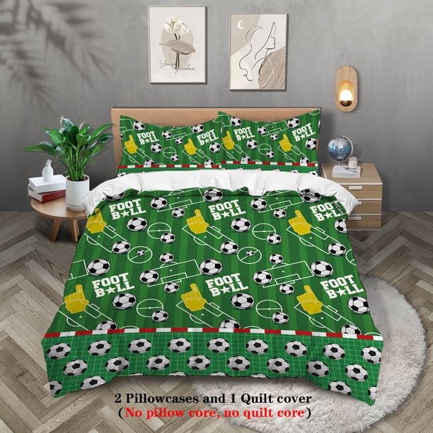 v2062 Bed Sheets pcs Sports Ball Theme Series Print Bedding Set with Stitching Print for Bedroom and Guest Room - Duvet Cover and Pillowcases 3-Piece Bedding Set (1 Duvet Cover + 2 Pillow Shams) Bed