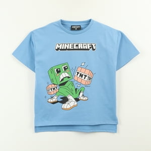 Polera Manga Corta Niño Creeper Cartoons Azul Minecraft