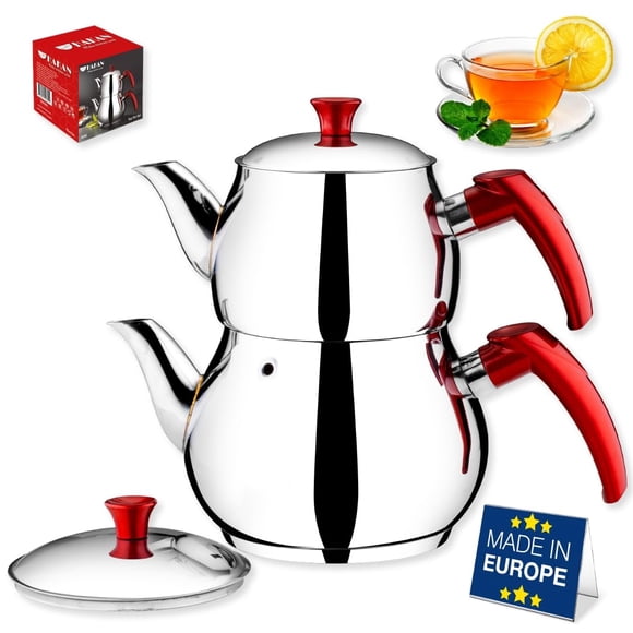 Juego de tetera Hakan de acero inoxidable estilo turco 2,1 L