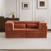 M&Ms - Compression Mahjong Sofa,Convertible Floor Sofa Bed,Diy Boneless Modular Sectional Sofa,No Assembly Required,Circle Fleece Fabric,Modern Oversized Loveseat,Orange