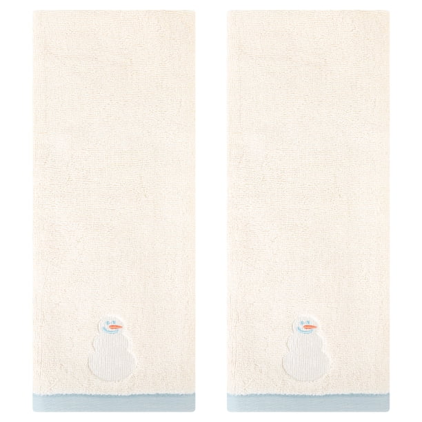 REGALWOVEN Juego de Toallas Decorativas con Patrón de Dibujos Animados, 14" x 30" Toallas de Algodón Puro Suaves y Absorbentes para Baño, Hotel Blanco-Muñeco de Nieve 2 Piezas