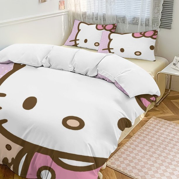 Hello Kitty 3-Piece Twin Bed Set - Includes 1 Single Comforter And 2 Pillowcases Bedding - Fade Resistant Microfiber - Hello Kitty