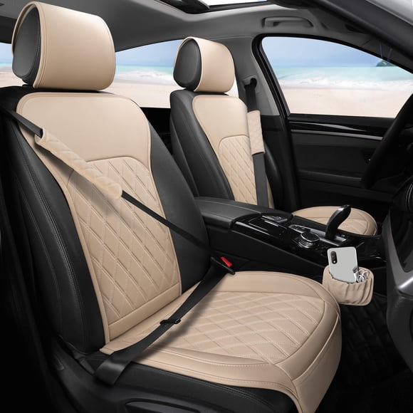 Fundas de Asiento Sanwom Cuero Sintético 2 Unidades Beige Impermeables