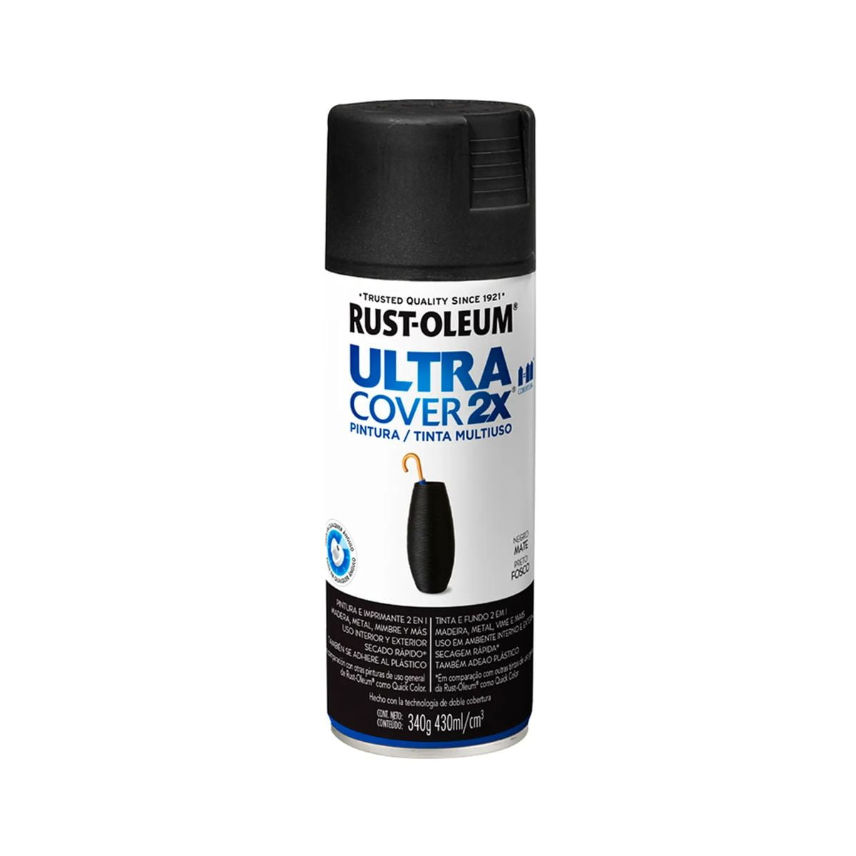 Rust-oleum - Pintura En Spray Ultra Cover 2x Multiuso Negro Mate 340 G