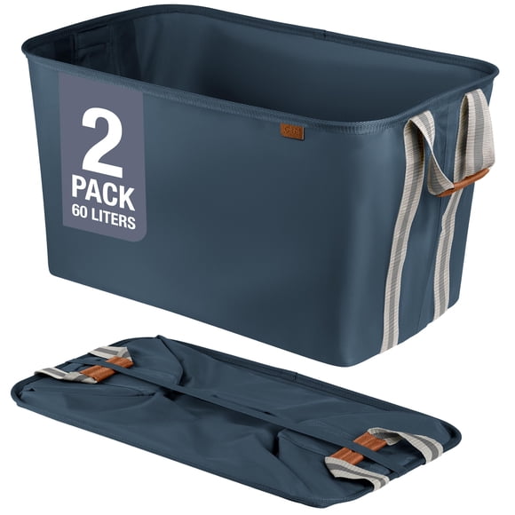 Cesta de lavandería CleverMade LUXE, paquete de 2 unidades, plegable, azul marino, negro/crema